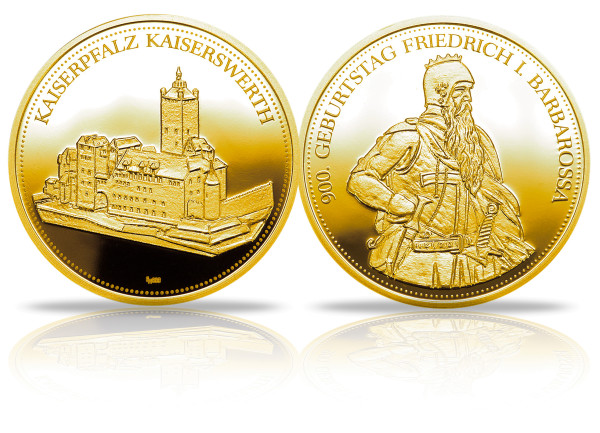 900 Jahre Barbarossa Kaiserpfalz Kaiserswerth Gold Vorder- und Rückseite